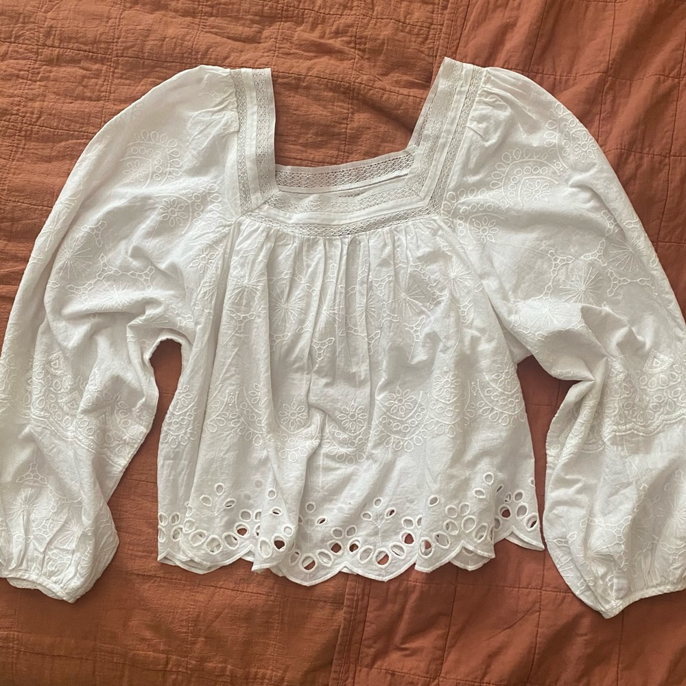Square neck balloon sleeve embroidered blouse by Universal Thread